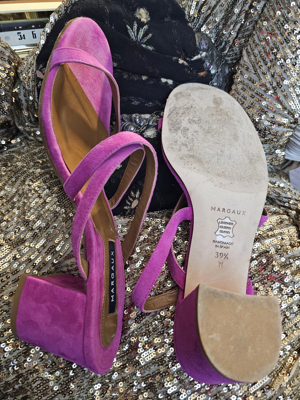 Margaux Fuchsia Suede Platform Block Heel Sandals Strappy